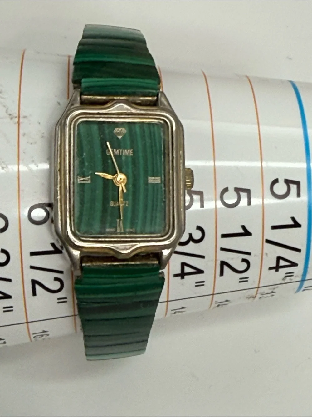 Malachite Green and Gold stretch vintage Watch
